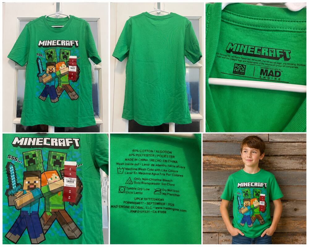 Minecraft Kids Graphic T-Shirt – Green Creeper Character Tee